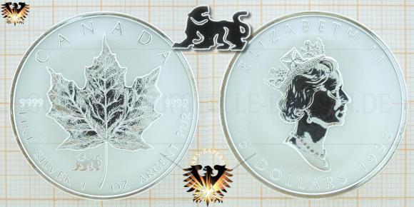 Privy Mark mit Chinesischem Tierzeichen in der 5 Dollar Silbermünze aus Canada von 1998 in frosted