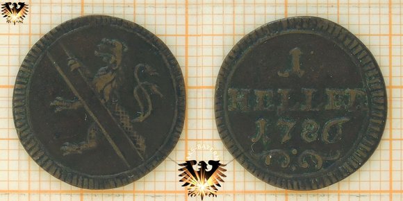 Bamberger Münze aus Kupfer, 1 Heller von 1786. Herrscher Adam Friedrich