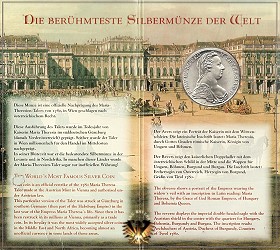 Der Münzblister der Münze Österreich: Der Maria-Theresien-Taler; Innenseite | Die berühmteste Silbermünze der Welt.