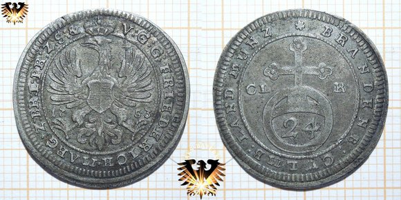 Billonmünze aus Brandenburg Bayreuth zu 1/24tel Taler von 1753 - Regent Friedrich