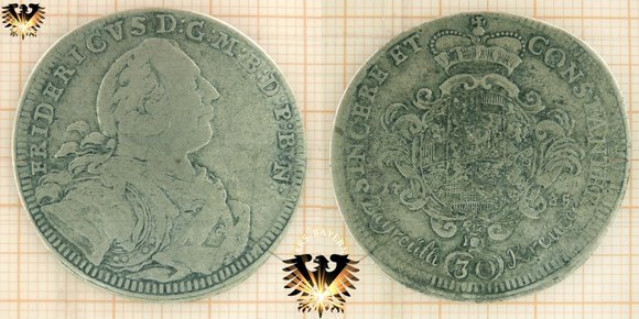 30 Kreuzer Münze aus Silber, Land Brandenburg Bayreuth, von 1735. SINCERE ET CONSTANTER