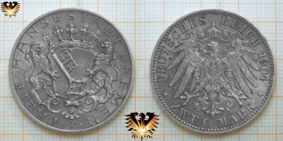 Bremen Kaiserreich Münze, Zwei Mark 1904 J, Freie Hansestadt Bremen   © AuKauf.de