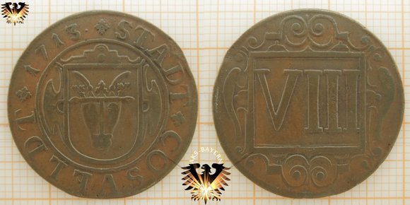 Cosvelder Stadt Münze zu 8 Pfennig von 1713. Stadt Coesfeld in Westfalen