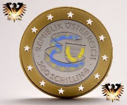 Herausarbeitung der EU Symbole auf der 500 Schilling Münze 1995