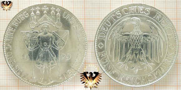 5 Reichsmark aus dem Jahre 1929 E= Müldenhütten, Tausend Jahre Burg und Stadt Meissen - EINIGKEIT UND RECHT UND FREIHEIT.
