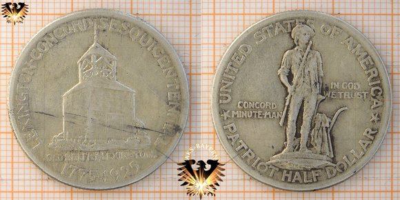 50 Cents, 1/2 Dollar, USA, 1925, Patriot Half Dollar, Gedenkmünze zum 150. Jahrestag der Schlacht von Lexington und Concord, Silbermünze