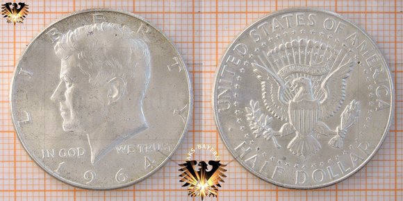 Half Dollar, USA, 1964, Kennedy Half Dollar Münze © aukauf.de 