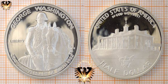 Half Dollar, USA, 1982, George Washington, 200. Geburtsjubiläum, Silbermünze © aukauf.de 