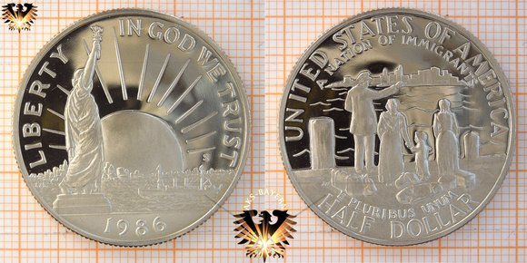50 Cents, 1/2 Dollar, USA, 1986, Gedenkmünze 100 Jahre Freiheitsstatue, Half Dollar Statue of Liberty Centennial, US