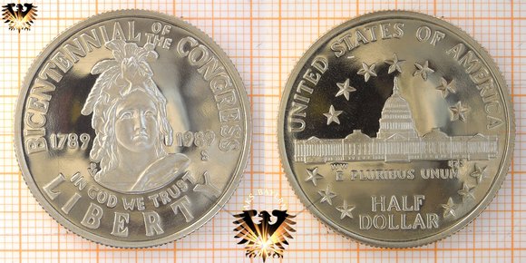 Half Dollar, USA, 1989, 200 Jahre Kongress, Bicentennial of the Congress © aukauf.de 
