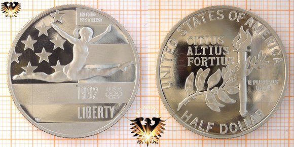 50 Cents, 1/2 Dollar, USA, 1992, Olympics 1992 Barcelona, Gymnastik, US