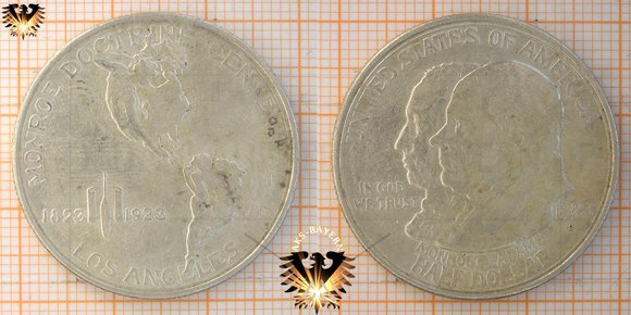 50 Cents, 1/2 Dollar, USA 1923, Gedenkmünze 100 Jahre Monroe Doctrine (DOKTRIN), 1823-1923, Silbermünze, US