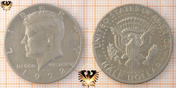 50 Cents, 1/2 Dollar, USA, Gedenkmünze Kennedy Half Dollar 1972. Mit Bilder von Numisbrief und Farbmünze.