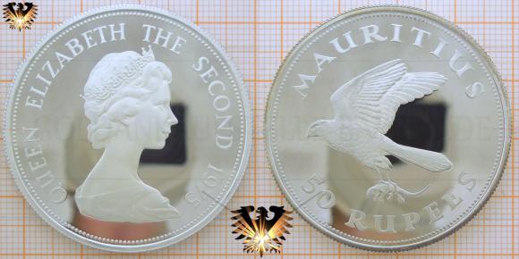 Mauritiusfalke, 50 Rupees 1975, Mauritius, Silbermünze  © aukauf.de 