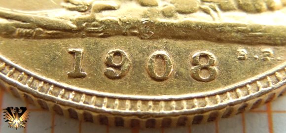 Münzzeichen C auf der Goldmünze Sovereign aus England - Prägeanstalt Ottawa in Kanada