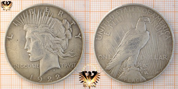1 US Dollar, 1921, Peace Dollar, Friedensschluss zwischen den USA, Deutschland und Österreich, 1921-1935, Umlaufmünze, Silbermünze