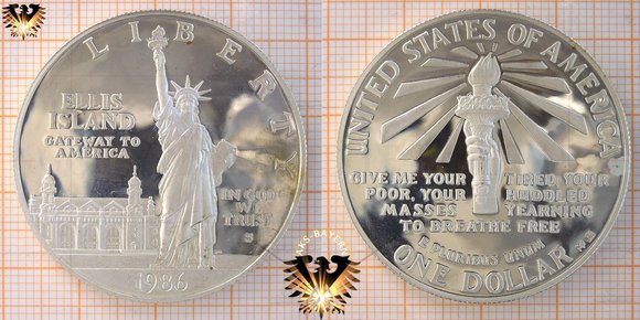 1 US Dollar, 1986, Statue of Liberty Centenniel, Gedenkmünze 100 Jahre Freiheitsstatue, Silbermünze