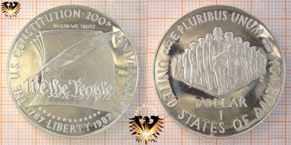 1 US Dollar, USA, 1987, Gedenkmünze zum 200. Jubiläum der Verfassung der Vereinigten staaten, Bicentennial US Constitution, Silbermünze