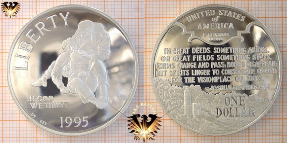 1 Dollar, USA, 1995, Civil War Dollar, Bürgerkrieg © aukauf.de 