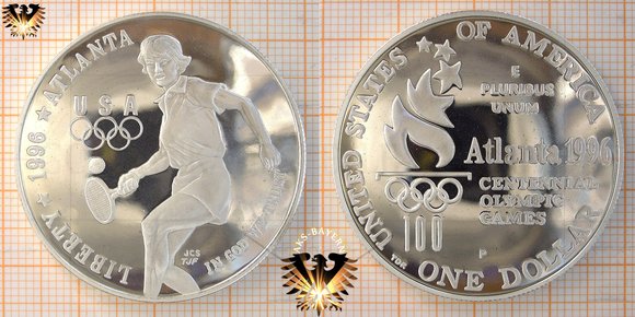 1 US Dollar, 1996 P, Tennis, Atlanta Olympics, Gedenksilberdollar der 100. olympischen Spiele in Atlanta