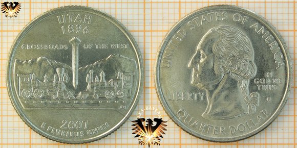 Quarter Dollar, USA, 2007, D, Utha 1869, Crossroads of the west © aukauf.de 