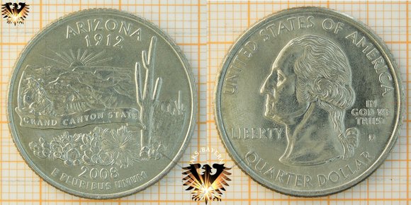 Quarter Dollar, USA, 2008, D, Arizona, 1912, The Grand Canyon State © aukauf.de 
