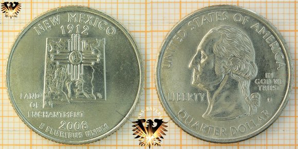 Quarter Dollar, USA, 2008, D, New Mexico, 1912, Land of enchantment © aukauf.de 