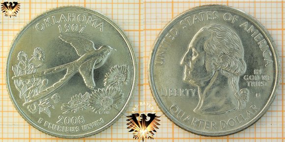 25 Cents, 1/4 US Dollar, Statequarter, 2008 D, Oklahoma, 1907