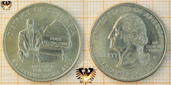 Quarter Dollar, USA, 2009, D, District of Columbia, Duke Ellington © aukauf.de 
