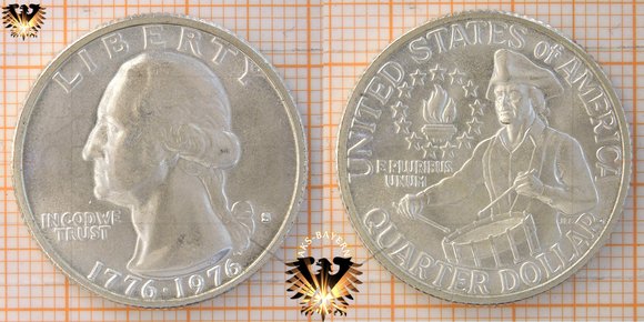 1 Quarter Dollar, ¼$, 25 Cents, USA 1976, 200 jähriges Design, Drummer Boy, 1776-1976