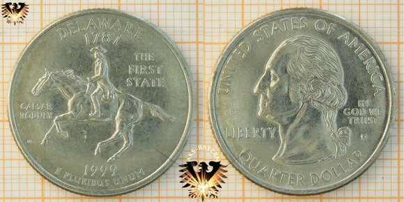Quarter Dollar, USA, 1999, D, Delaware 1787 - Statequarter © aukauf.de 