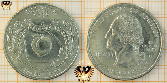 Quarter Dollar, USA, 1999, D, Georgia 1788, Wisdom - Justice - Moderation, Statequarter © aukauf.de 