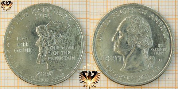 Quarter Dollar, USA, 2000, D, New Hampshire 1788, Live Free or Die © aukauf.de 