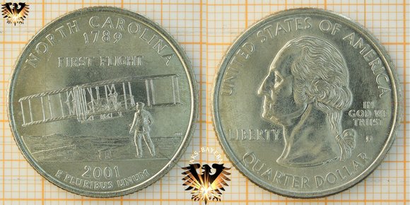 Quarter Dollar, USA, 2001, D, North Carolina 1789, First Flight © aukauf.de 