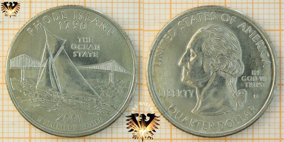 Quarter Dollar, USA, 2001, D, Rhode Island 1790, The Ocean State © aukauf.de 