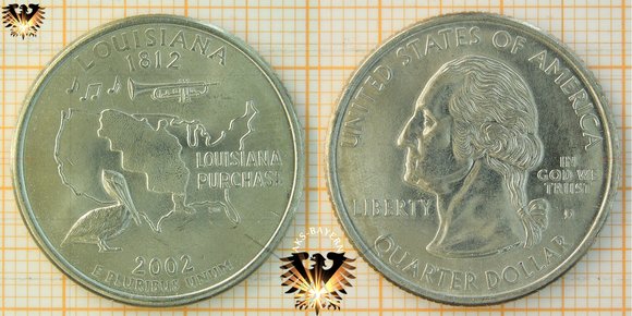 25 Cents, 1/4 Dollar, USA, 2002, D, Louisiana 1812, Louisiana Purchase, Washington Quarter
