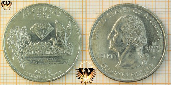 25 Cents, 1/4 Dollar, USA, Statequarter, 2003 D, Arkansas 1836