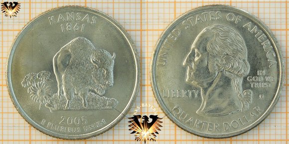 Quarter Dollar, USA, 2005, D, Kansas 1861 Bison © aukauf.de 