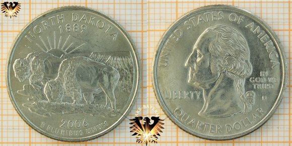 Quarter Dollar, USA, Statequarter, 2006 D, North Dakota 1889 - Bison