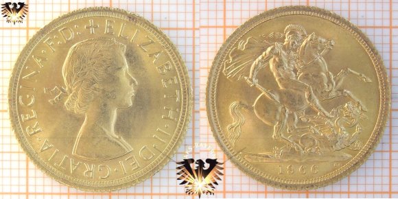Goldmünze England Sovereign 1966 - ELIZABETH . II . DEI . GRATIA . REGINA . F: D: