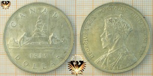 1 Dollar, Canada Dollar, 1935, GEORGIVS V REX IMPERATOR ANNO REGNI xxv, Voyageur