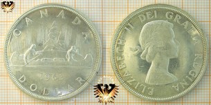 1 Dollar, Canada Dollar, 1963, Elizabeth II DEI GRATIA REGINA, Voyageur