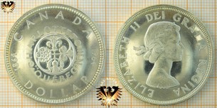 1 Dollar, Canada Dollar, 1964, Elizabeth II, DEI GRATIA REGINA, Quebec