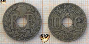 10 Centimes 1924, Frankreich, Lochmünze, RF, 3. Französische Republik  