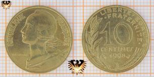 10 Centimes, 1998, Frankreich, Umlaufmünze, V, Republik, moderne Marianne