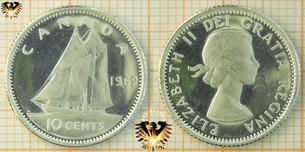 10 Cents, Canada, 1962, Elizabeth II, Schoner, 1953-1964