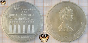 10 Dollars, Canada, 1974, Elizabeth II, XXI Olympiad Montréal 1976, Series II, Zeus temple