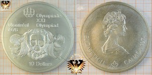 10 Dollars, Canada, 1974, Elizabeth II, XXI Olympiad Montréal 1976, Series II, Zeus with torches
