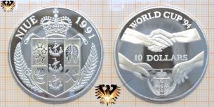 10 Dollars, 1991, Niue, Wimpeltausch, Hände, Fußballmünze,  Vorschaubild