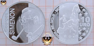 10 Euro, Belgien, 2003, Georges Simenon - Buntes Blister zur Gedenkmünze